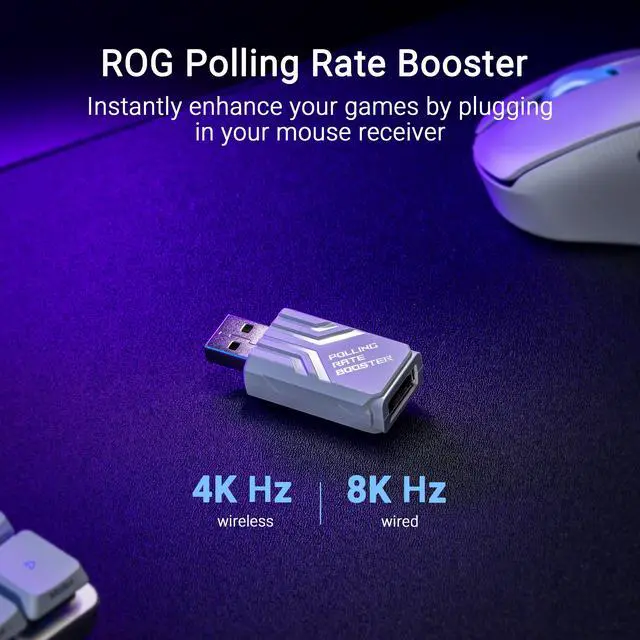 Alt view image 4 of 14 - ASUS ROG Keris II WL Ace (54-gram ergonomic mouse, 42000-dpi, ROG Micro Switch, SpeedNova wireless technology, ROG Polling Rate Booster, 4000 Hz in wireless mode, up to 8000 Hz in wired mode) - White