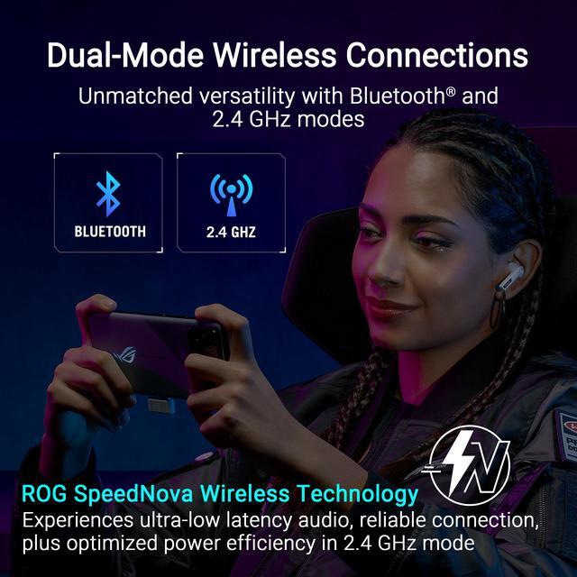 Alt view image 4 of 9 - ASUS ROG Cetra True Wireless Gaming Headphones (2.4 GHz & Bluetooth 5.3, ROG SpeedNova, 24-bit 96 kHz audio, Dirac Opteo, Bone-Conduction AI Microphones, Adaptive ANC, 46-Hour Battery Life) - Black