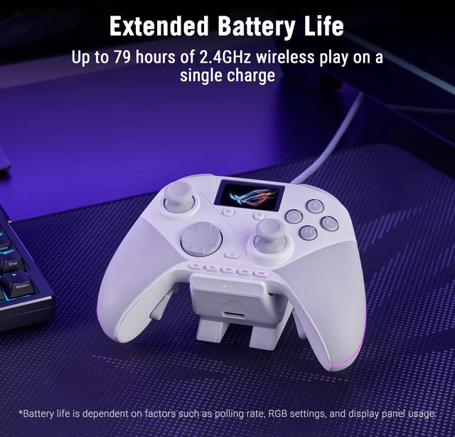 Alt view image 8 of 13 - ASUS ROG Raikiri II Pro PC Controller, Wired/2.4GHz/Bluetooth, 8K Polling Rate, Hot-Swappable TMR Joysticks, Full-Color Panel, Dual-Mode Triggers, Micro-Switch Buttons, White