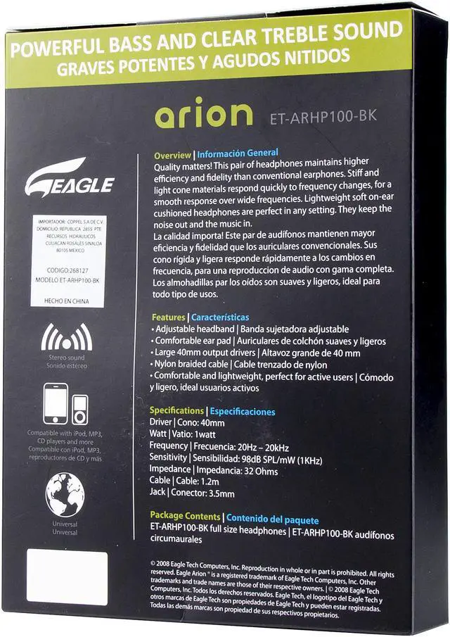 Alt view image 6 of 6 - EAGLE TECH Arion Black ET-ARHP100-BK 3.5mm Connector Circumaural Stereo Headphones for Computers / Smartphones / Tablets /MP3 Players