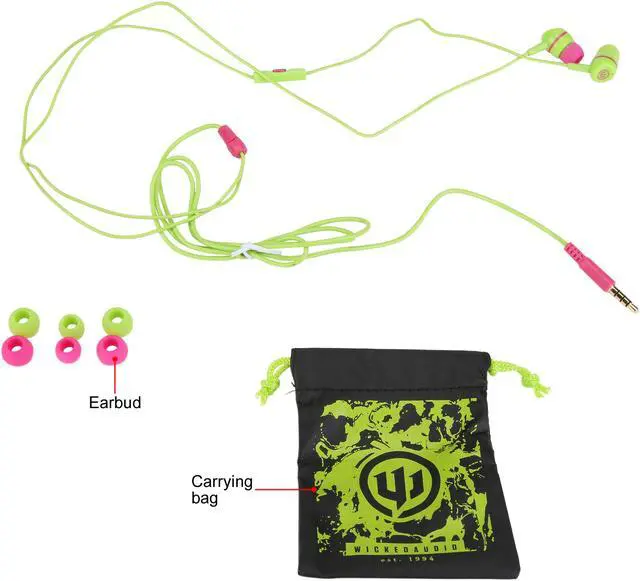 Alt view image 5 of 6 - Wicked Audio WI3052 Jade Earbuds with Mic, Kiwi/Bubblegum
