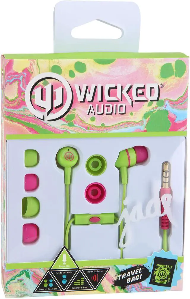 Alt view image 6 of 6 - Wicked Audio WI3052 Jade Earbuds with Mic, Kiwi/Bubblegum