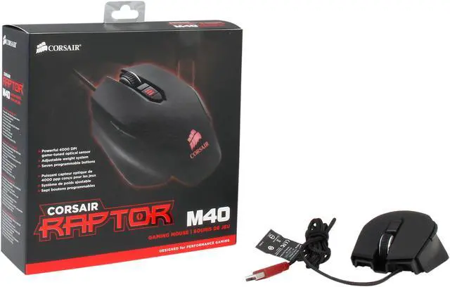 Alt view image 5 of 5 - Corsair Raptor M40 CH-9000041-NA Black 7 Buttons 1 x Wheel USB Wired Optical Gaming Mouse