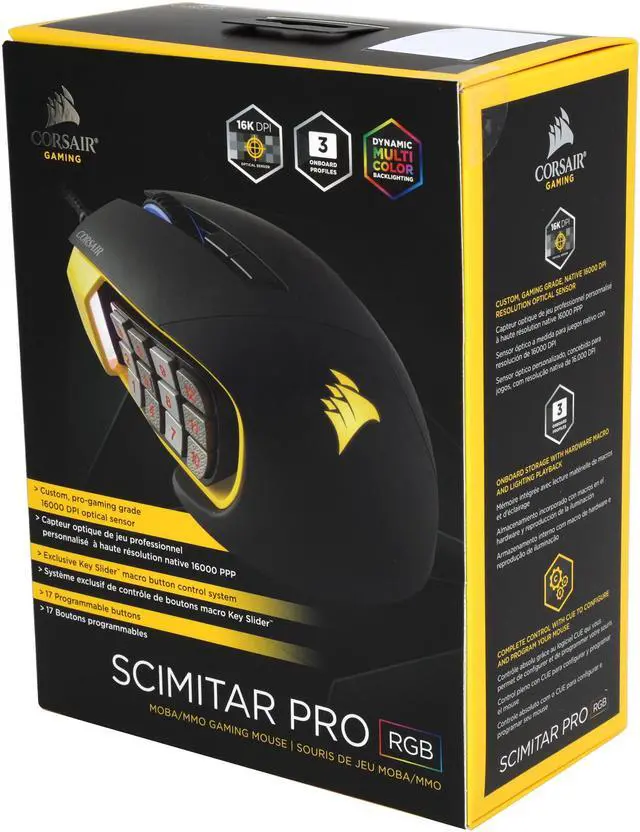 Alt view image 6 of 6 - Corsair Gaming SCIMITAR PRO RGB Gaming Mouse, Backlit RGB LED, 16,000 dpi, MMO, Yellow, Optical