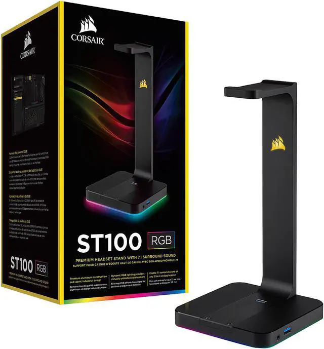 Alt view image 7 of 12 - Corsair ST100 RGB Premium Headset Stand with 7.1 Surround Sound - 3.5mm and 2xUSB 3.0