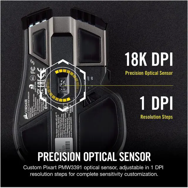 Alt view image 5 of 8 - Corsair Ironclaw Wireless RGB - FPS and MOBA Gaming Mouse - 18,000 DPI Optical Sensor - Sub-1 ms SLIPSTREAM Wireless