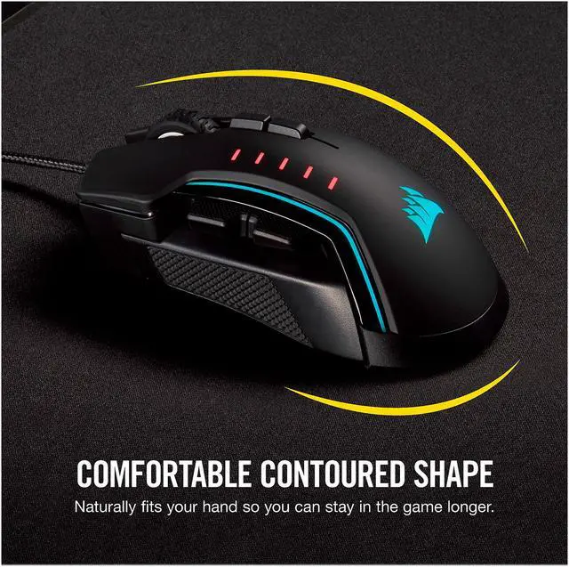 Alt view image 4 of 8 - CORSAIR GLAIVE RGB PRO Comfort FPS/MOBA Gaming Mouse with Interchangeable Grips, Black, Backlit RGB LED, 18000 dpi, Optical