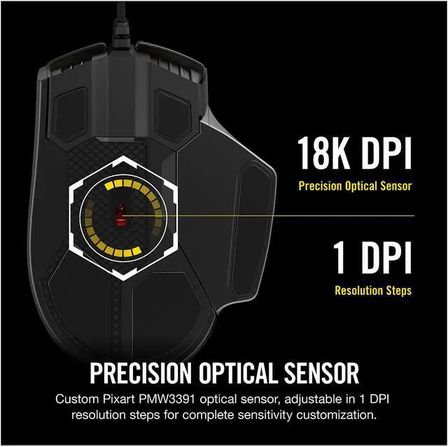 Alt view image 5 of 8 - CORSAIR GLAIVE RGB PRO Comfort FPS/MOBA Gaming Mouse with Interchangeable Grips, Black, Backlit RGB LED, 18000 dpi, Optical