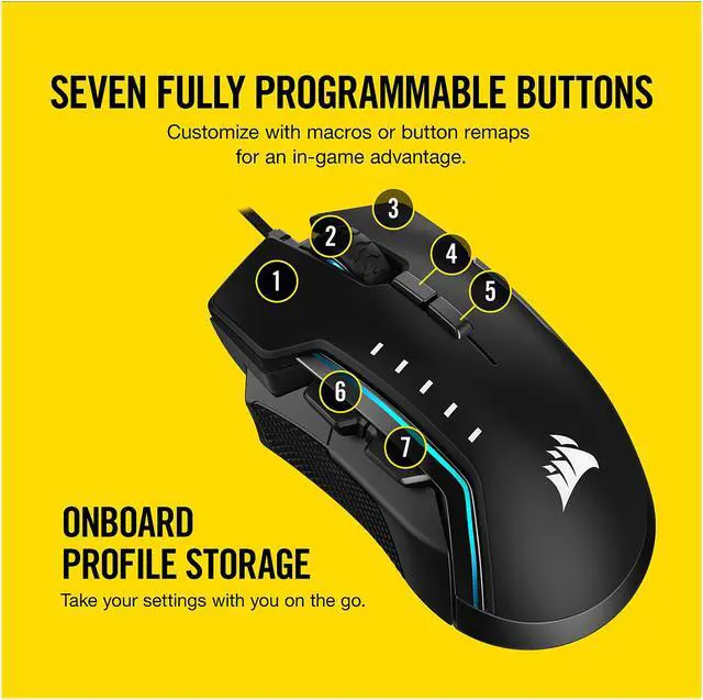 Alt view image 6 of 8 - CORSAIR GLAIVE RGB PRO Comfort FPS/MOBA Gaming Mouse with Interchangeable Grips, Black, Backlit RGB LED, 18000 dpi, Optical