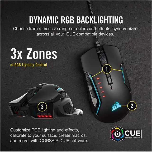 Alt view image 7 of 8 - CORSAIR GLAIVE RGB PRO Comfort FPS/MOBA Gaming Mouse with Interchangeable Grips, Black, Backlit RGB LED, 18000 dpi, Optical