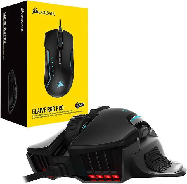 Alt view image 8 of 8 - CORSAIR GLAIVE RGB PRO Comfort FPS/MOBA Gaming Mouse with Interchangeable Grips, Black, Backlit RGB LED, 18000 dpi, Optical