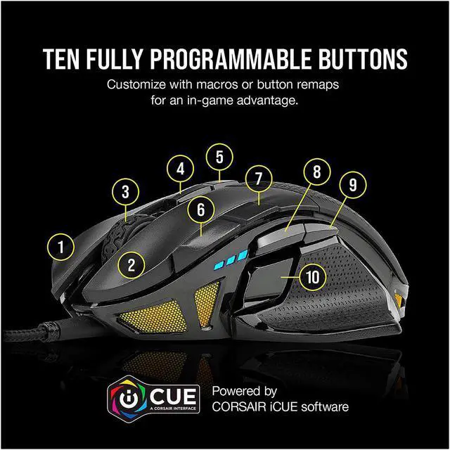 Alt view image 4 of 8 - CORSAIR NIGHTSWORD RGB Performance Tunable FPS/MOBA Gaming Mouse, Black, Backlit RGB LED, 18000 dpi, Optical