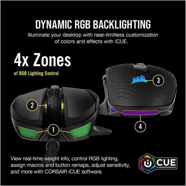 Alt view image 5 of 8 - CORSAIR NIGHTSWORD RGB Performance Tunable FPS/MOBA Gaming Mouse, Black, Backlit RGB LED, 18000 dpi, Optical