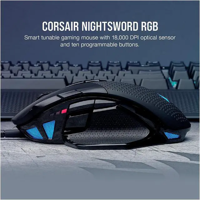 Alt view image 6 of 8 - CORSAIR NIGHTSWORD RGB Performance Tunable FPS/MOBA Gaming Mouse, Black, Backlit RGB LED, 18000 dpi, Optical