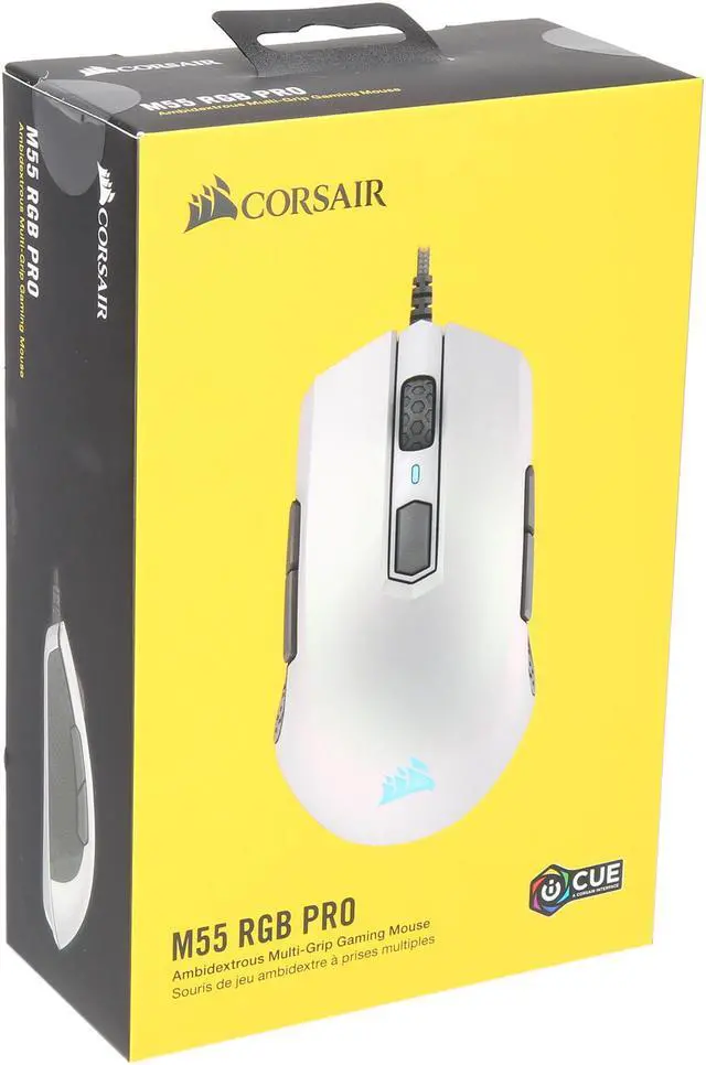 Alt view image 20 of 20 - Corsair M55 RGB PRO Ambidextrous Multi-Grip Gaming Mouse, White, Backlit RGB LED, 12400 dpi, Optical