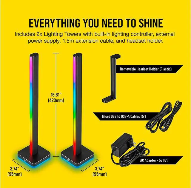 Alt view image 5 of 8 - CORSAIR iCUE LT100 Smart Lighting Towers Starter Kit