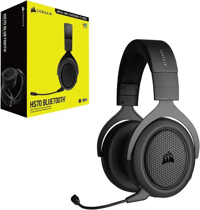 Alt view image 6 of 6 - Corsair HS70 BLUETOOTH Wired Gaming Headset with Bluetooth (Wired Compatibility with Xbox/PlayStation and Wireless Bluetooth with PC/Switch/iOS/Android, Up to 30 Hours of Battery Life) Carbon