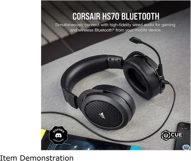 Alt view image 2 of 6 - Corsair HS70 BLUETOOTH Wired Gaming Headset with Bluetooth (Wired Compatibility with Xbox/PlayStation and Wireless Bluetooth with PC/Switch/iOS/Android, Up to 30 Hours of Battery Life) Carbon