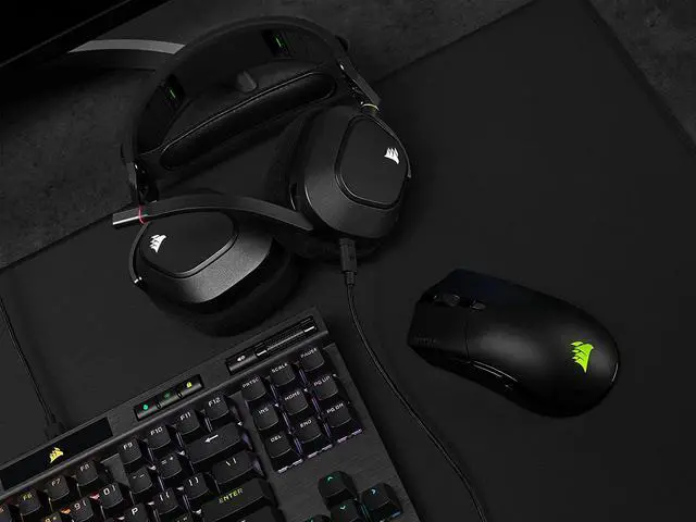 Alt view image 12 of 16 - Corsair HS80 RGB WIRELESS Premium Gaming Headset with Dolby Atmos Audio (Low-Latency, Omni-Directional Microphone, 60ft Range, Up to 20 Hours Battery Life, PS5/PS4 Wireless Compatibility) Black