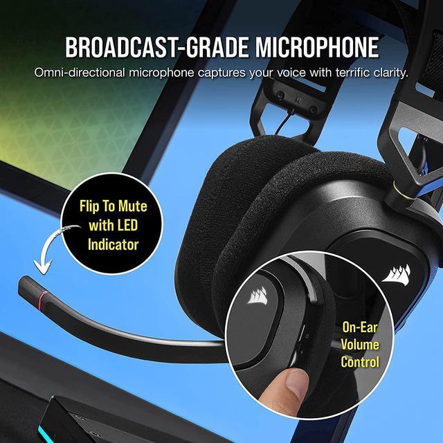 Alt view image 6 of 16 - Corsair HS80 RGB WIRELESS Premium Gaming Headset with Dolby Atmos Audio (Low-Latency, Omni-Directional Microphone, 60ft Range, Up to 20 Hours Battery Life, PS5/PS4 Wireless Compatibility) Black