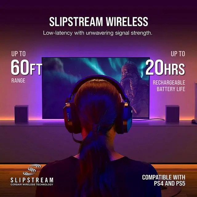 Alt view image 5 of 16 - Corsair HS80 RGB WIRELESS Premium Gaming Headset with Dolby Atmos Audio (Low-Latency, Omni-Directional Microphone, 60ft Range, Up to 20 Hours Battery Life, PS5/PS4 Wireless Compatibility) Black