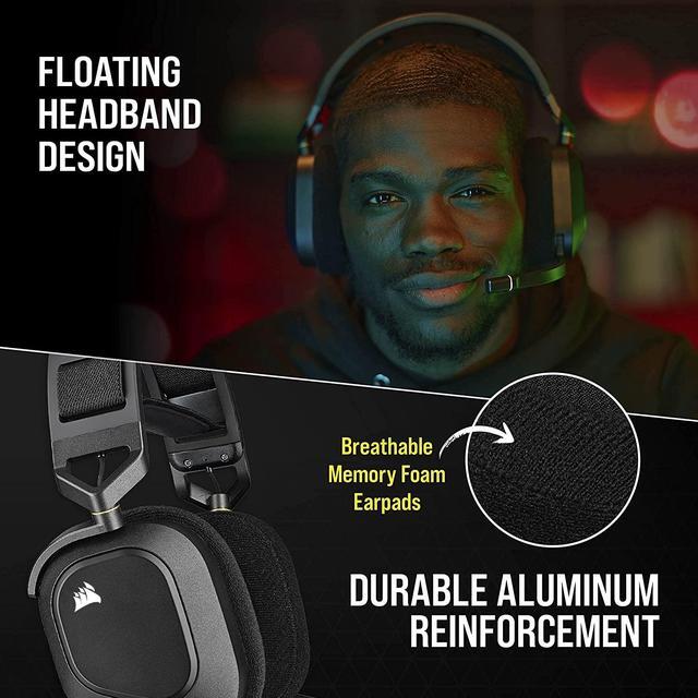 Alt view image 4 of 16 - Corsair HS80 RGB WIRELESS Premium Gaming Headset with Dolby Atmos Audio (Low-Latency, Omni-Directional Microphone, 60ft Range, Up to 20 Hours Battery Life, PS5/PS4 Wireless Compatibility) Black