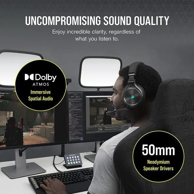 Alt view image 2 of 6 - CORSAIR VIRTUOSO RGB WIRELESS XT High-Fidelity Gaming Headset with Bluetooth and Spatial Audio - Works with Mac, PC, PS5, PS4, Xbox series X/S - Slate