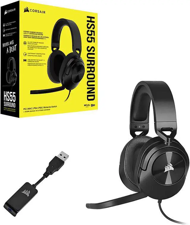 Alt view image 9 of 9 - Corsair HS55 SURROUND 3.5mm Connector Circumaural Wired Gaming Headset - Carbon