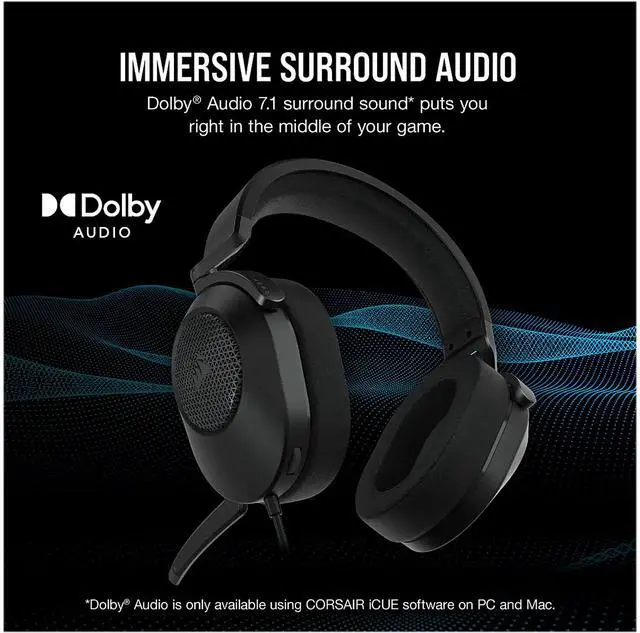 Alt view image 6 of 10 - Corsair HS65 SURROUND 3.5mm Connector Circumaural Wired Gaming Headset - Carbon