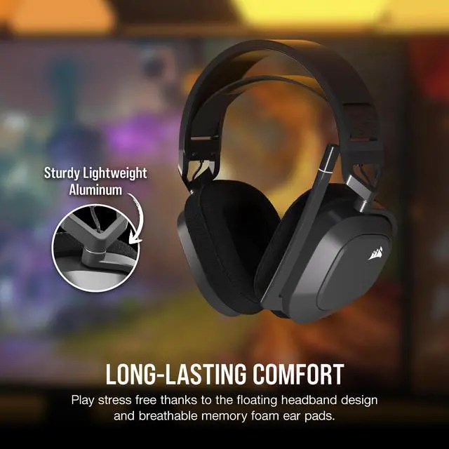 Alt view image 4 of 14 - Corsair HS80 MAX Wireless Multiplatform Gaming Headset with Bluetooth - Dolby Atmos - Broadcast Quality Microphone - iCUE Compatible - PC, Mac, PS5, PS4, Mobile - Steel Gray
