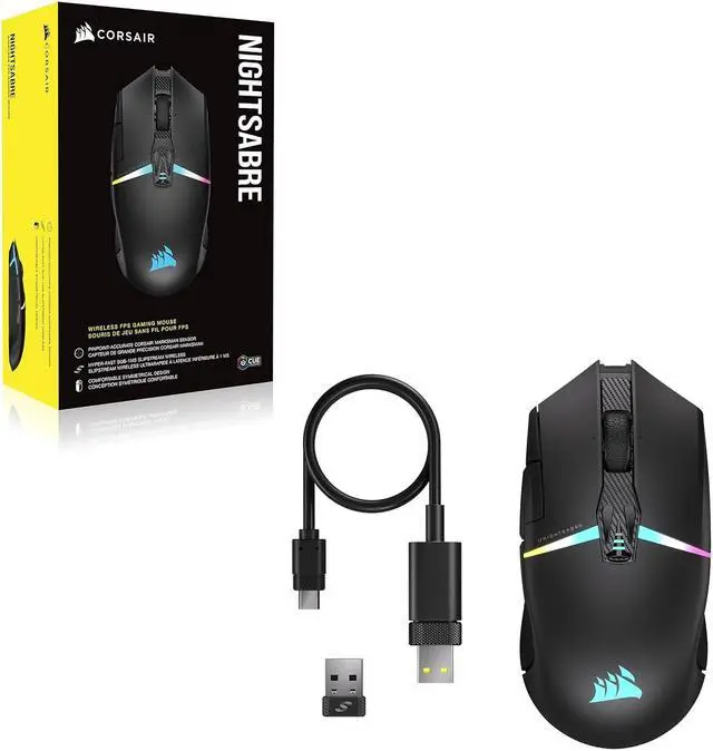 Alt view image 8 of 8 - Corsair NIGHTSABRE WIRELESS RGB Gaming Mouse, hyper-fast sub-1ms SLIPSTREAM WIRELESS, 26k DPI Optical Sensor, 11 fully programmable buttons, Six-zone RGB backlighting, Black