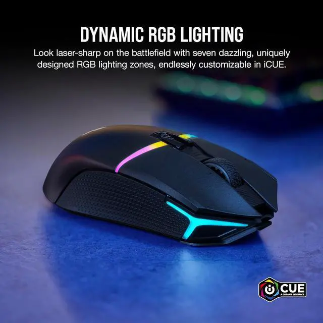 Alt view image 7 of 8 - Corsair NIGHTSABRE WIRELESS RGB Gaming Mouse, hyper-fast sub-1ms SLIPSTREAM WIRELESS, 26k DPI Optical Sensor, 11 fully programmable buttons, Six-zone RGB backlighting, Black