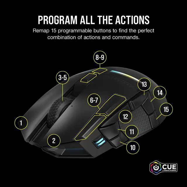 Alt view image 4 of 19 - Corsair DARKSTAR RGB Wireless Gaming Mouse for MMO, MOBA - 26,000 DPI - 15 Programmable Buttons - Up to 80hrs Battery - iCUE Compatible - Black