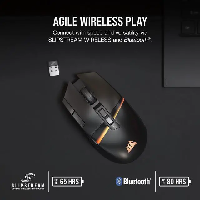 Alt view image 5 of 19 - Corsair DARKSTAR RGB Wireless Gaming Mouse for MMO, MOBA - 26,000 DPI - 15 Programmable Buttons - Up to 80hrs Battery - iCUE Compatible - Black