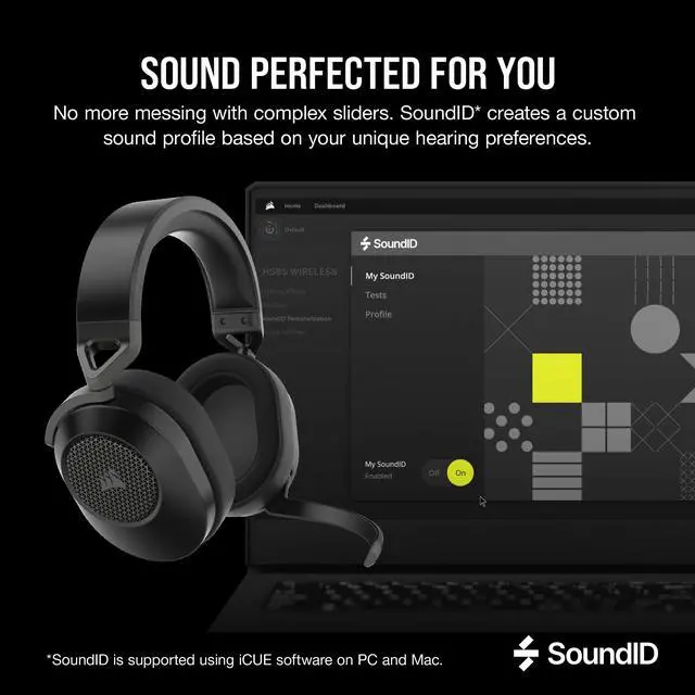 Alt view image 3 of 13 - Corsair HS65 WIRELESS Gaming Headset, low-latency 2.4GHz wireless audio, Bluetooth®, and Dolby® Audio 7.1 surround sound on PC and Mac with lightweight construction, Carbon