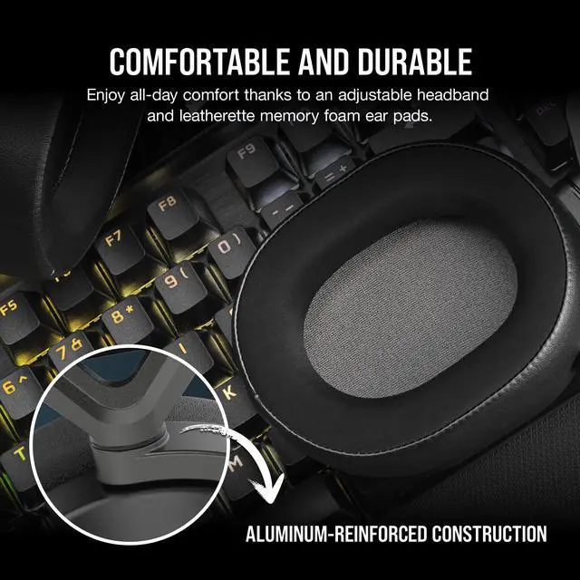 Alt view image 5 of 13 - Corsair HS65 WIRELESS Gaming Headset, low-latency 2.4GHz wireless audio, Bluetooth®, and Dolby® Audio 7.1 surround sound on PC and Mac with lightweight construction, Carbon