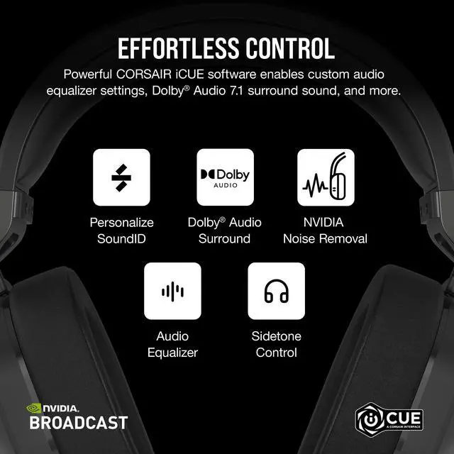 Alt view image 7 of 13 - Corsair HS65 WIRELESS Gaming Headset, low-latency 2.4GHz wireless audio, Bluetooth®, and Dolby® Audio 7.1 surround sound on PC and Mac with lightweight construction, Carbon