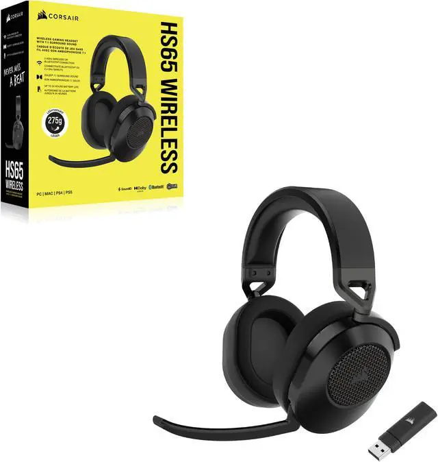 Alt view image 13 of 13 - Corsair HS65 WIRELESS Gaming Headset, low-latency 2.4GHz wireless audio, Bluetooth®, and Dolby® Audio 7.1 surround sound on PC and Mac with lightweight construction, Carbon