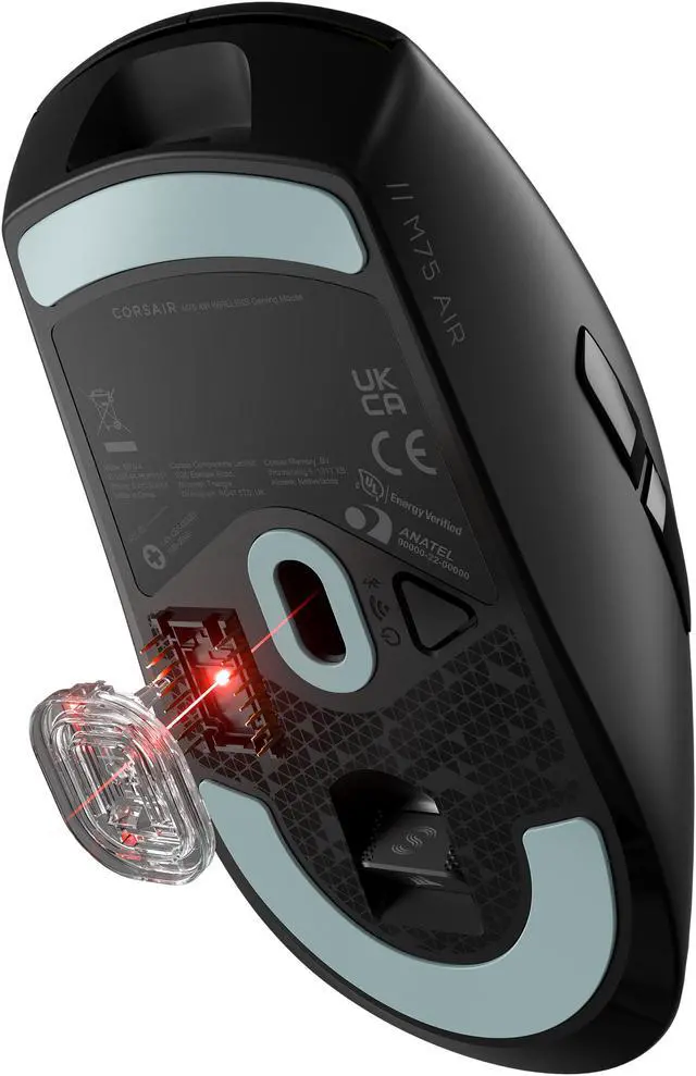 Alt view image 10 of 16 - CORSAIR M75 AIR WIRELESS Ultra-Lightweight Gaming Mouse, SLIPSTREAM WIRELESS, 26,000 DPI, symmetrical design, 60g (CH-931D100-NA) - Black