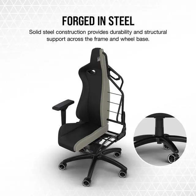 Alt view image 3 of 8 - Corsair TC200 Gaming Chair - Plush Leatherette - Black/Black - Leatherette, Steel, Memory Foam