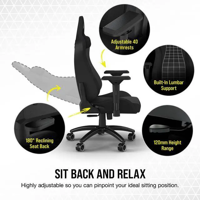 Alt view image 4 of 8 - Corsair TC200 Gaming Chair - Plush Leatherette - Black/Black - Leatherette, Steel, Memory Foam
