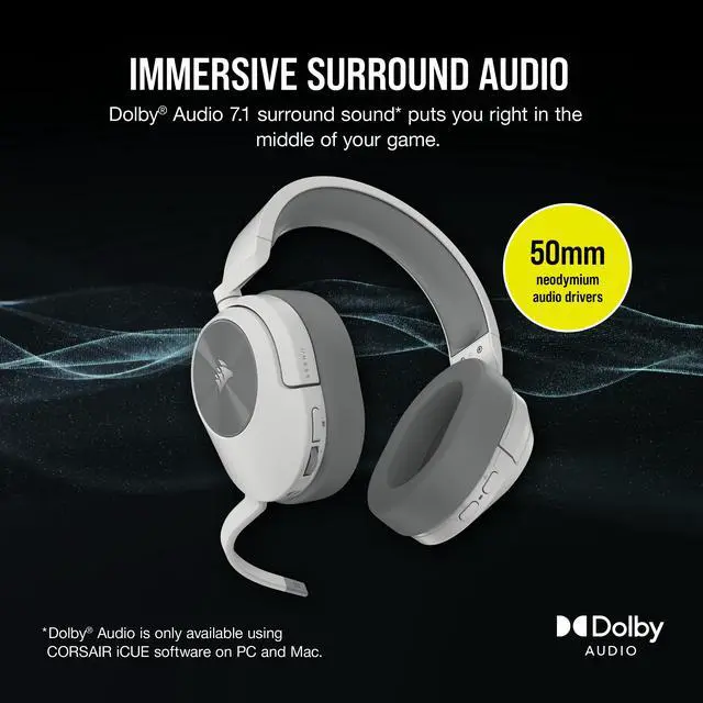 Alt view image 4 of 12 - CORSAIR HS55 WIRELESS Gaming Headset, Lightweight, Bluetooth - Dolby 7.1 Surround Sound - iCUE Compatible - PC, MAC, PlayStation, Mobile - White