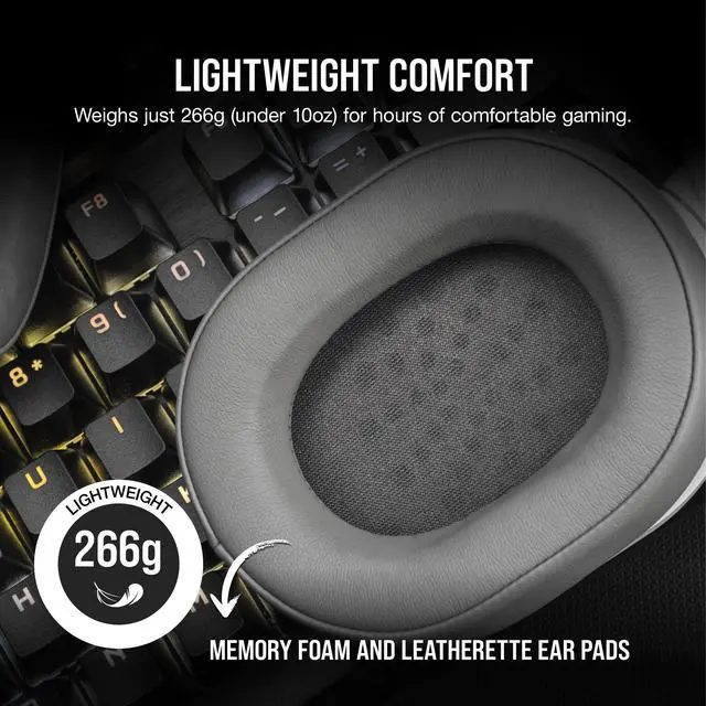 Alt view image 5 of 12 - CORSAIR HS55 WIRELESS Gaming Headset, Lightweight, Bluetooth - Dolby 7.1 Surround Sound - iCUE Compatible - PC, MAC, PlayStation, Mobile - White