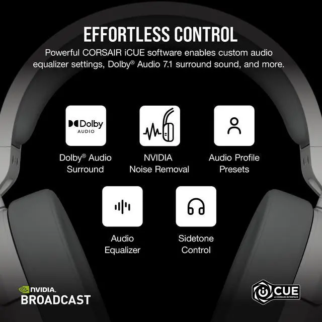 Alt view image 7 of 12 - CORSAIR HS55 WIRELESS Gaming Headset, Lightweight, Bluetooth - Dolby 7.1 Surround Sound - iCUE Compatible - PC, MAC, PlayStation, Mobile - White