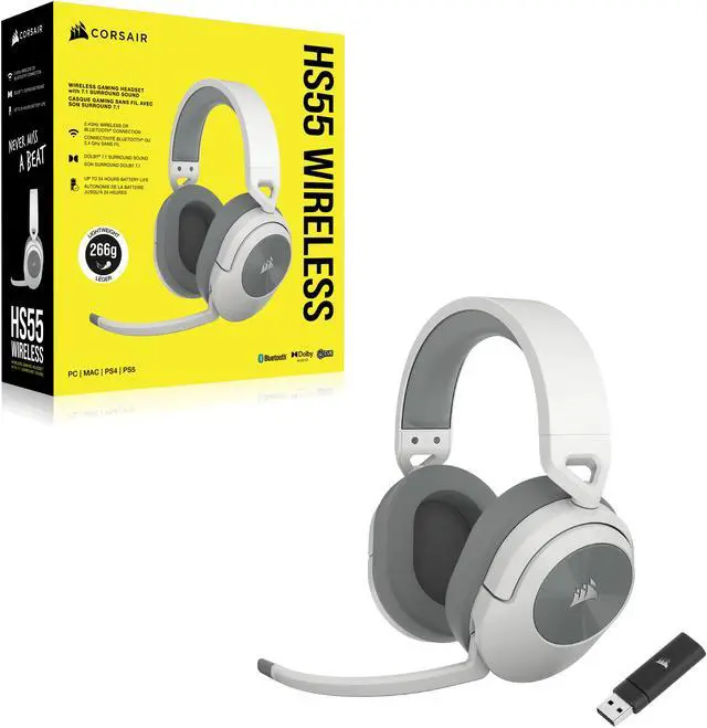 Alt view image 12 of 12 - CORSAIR HS55 WIRELESS Gaming Headset, Lightweight, Bluetooth - Dolby 7.1 Surround Sound - iCUE Compatible - PC, MAC, PlayStation, Mobile - White