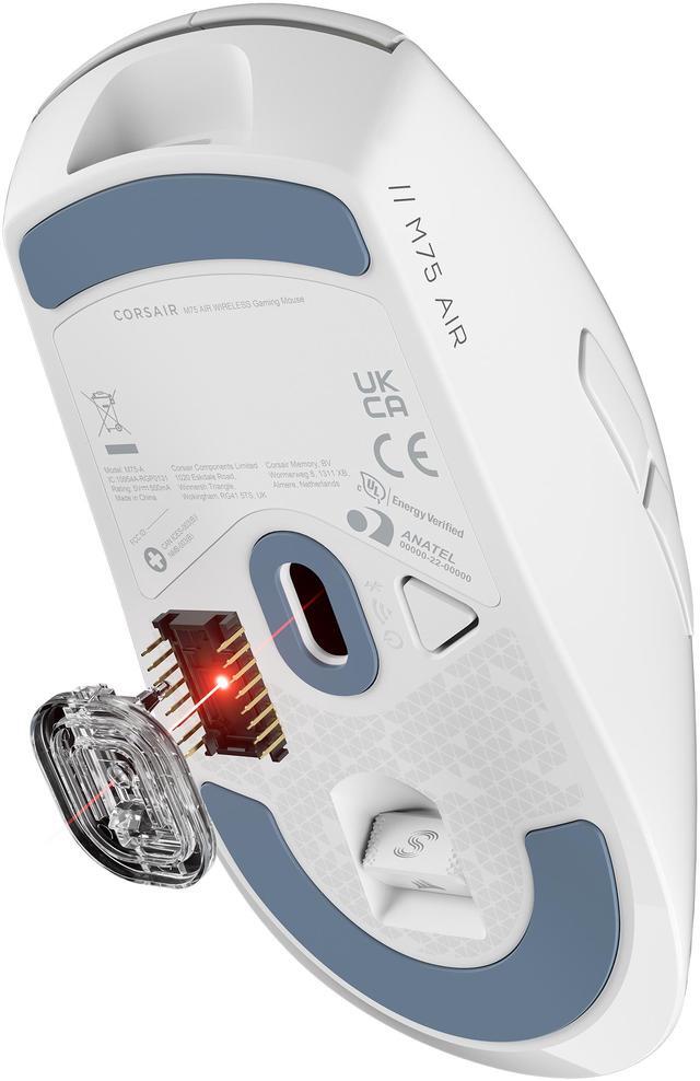Alt view image 15 of 16 - Corsair M75 AIR Wireless Ultra-Light FPS Gaming Mouse – 26,000 DPI – Ultra-Fast Input – Symmetric Shape – iCUE Compatible – PC, Mac – White