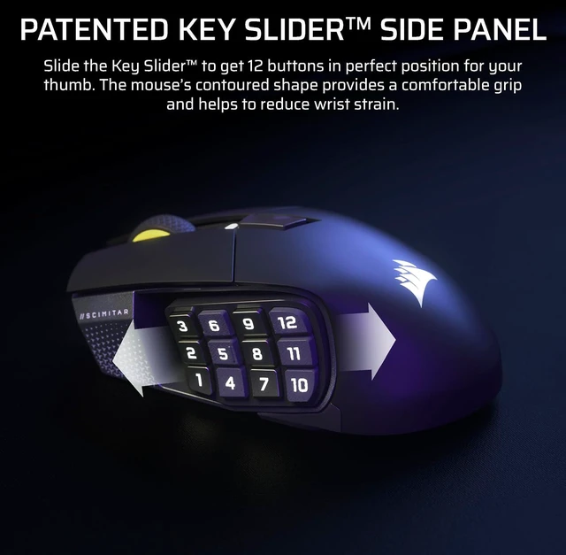 Alt view image 4 of 13 - Corsair Scimitar Elite Wireless SE MMO Gaming Mouse – 33000 DPI, 16 Programmable Buttons, Adjustable Key Slider, Elgato Stream Deck Integration, 1000Hz Polling, Up to 150hrs Battery – Gunmetal
