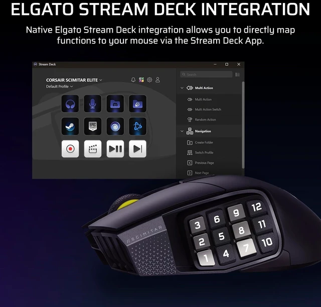 Alt view image 6 of 13 - Corsair Scimitar Elite Wireless SE MMO Gaming Mouse – 33000 DPI, 16 Programmable Buttons, Adjustable Key Slider, Elgato Stream Deck Integration, 1000Hz Polling, Up to 150hrs Battery – Gunmetal