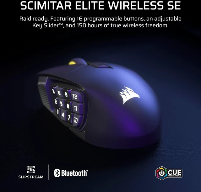 Alt view image 2 of 13 - Corsair Scimitar Elite Wireless SE MMO Gaming Mouse – 33000 DPI, 16 Programmable Buttons, Adjustable Key Slider, Elgato Stream Deck Integration, 1000Hz Polling, Up to 150hrs Battery – Gunmetal