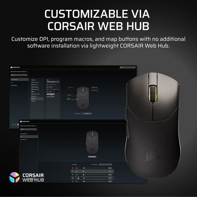 Alt view image 8 of 9 - Corsair Sabre V2 Pro Ultralight Wireless Gaming Mouse, 36g, 33,000 DPI MARKSMAN Sensor, 8000Hz Hyper-Polling, 70hr Battery, 2.4GHz/Wired, Mechanical Switches, Grip Tape Included, Black